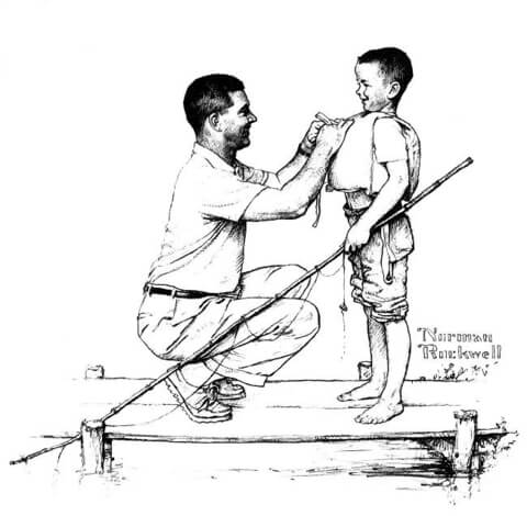 Boy And Dad On Dock By Norman Rockwell Coloring Page